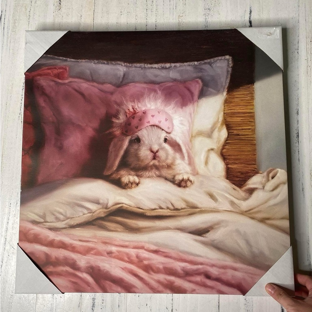 New Cute Bunny Canvas Art with Pink Accents